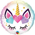 Фольгированная фигура, круг, Единорог Ресницы,18" / 45СМ