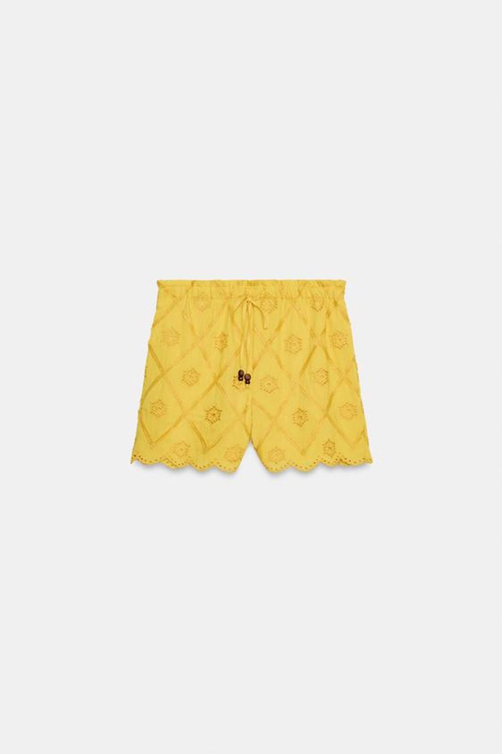 ZARA ШОРТЫ С ПЕРФОРИРОВАННОЙ ВЫШИВКОЙ, ГОРЧИЧНЫЙ