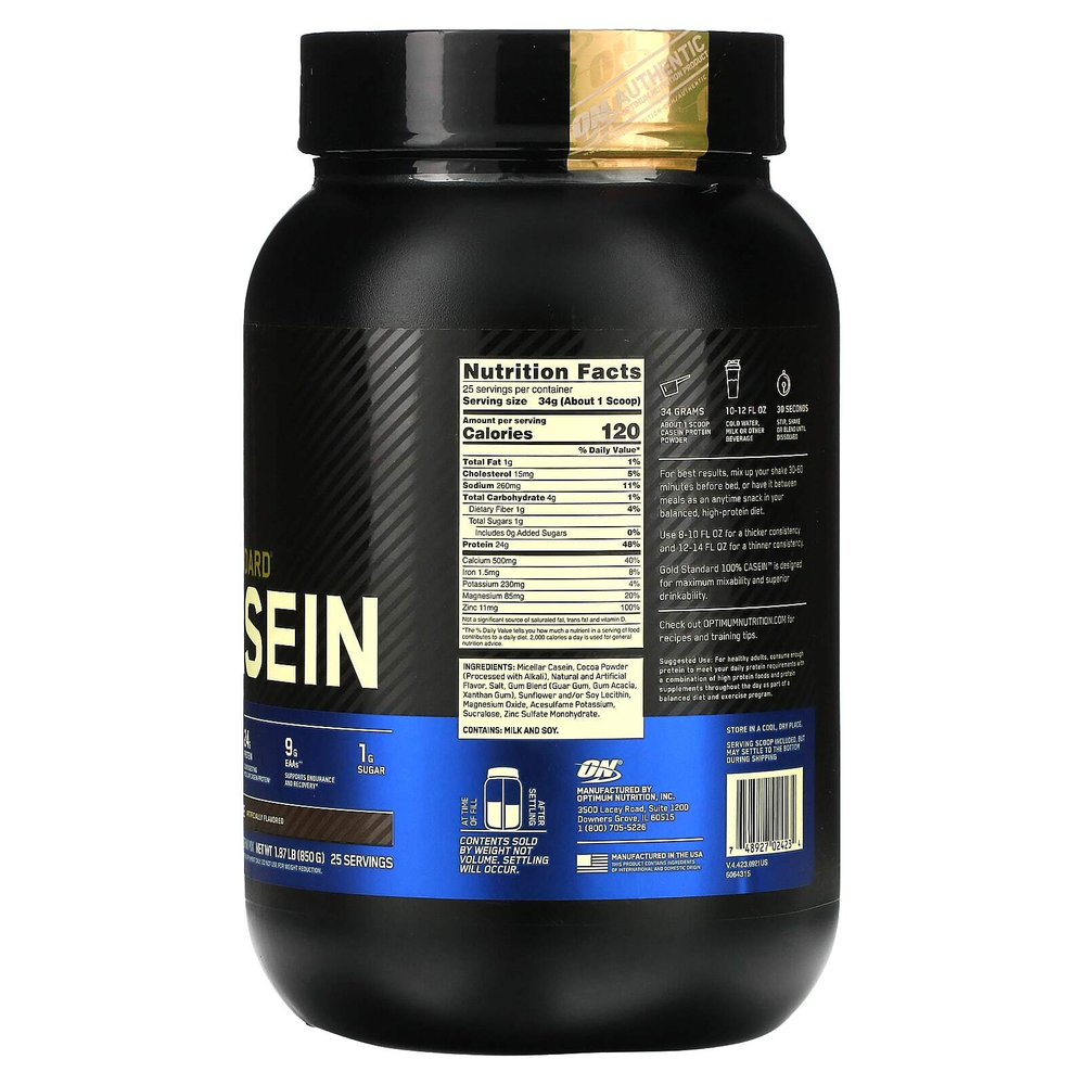 Optimum Nutrition, Gold Standard® 100% Casein, со вкусом шоколада, 850 г (1,87 фунта)