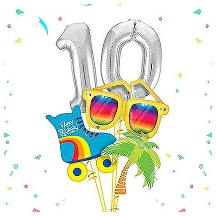 Фонтан шаров "Летний" с серебряными цифрами