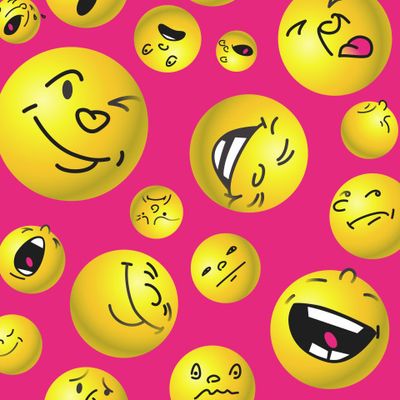 Шарики-смайлики на малиновом фоне