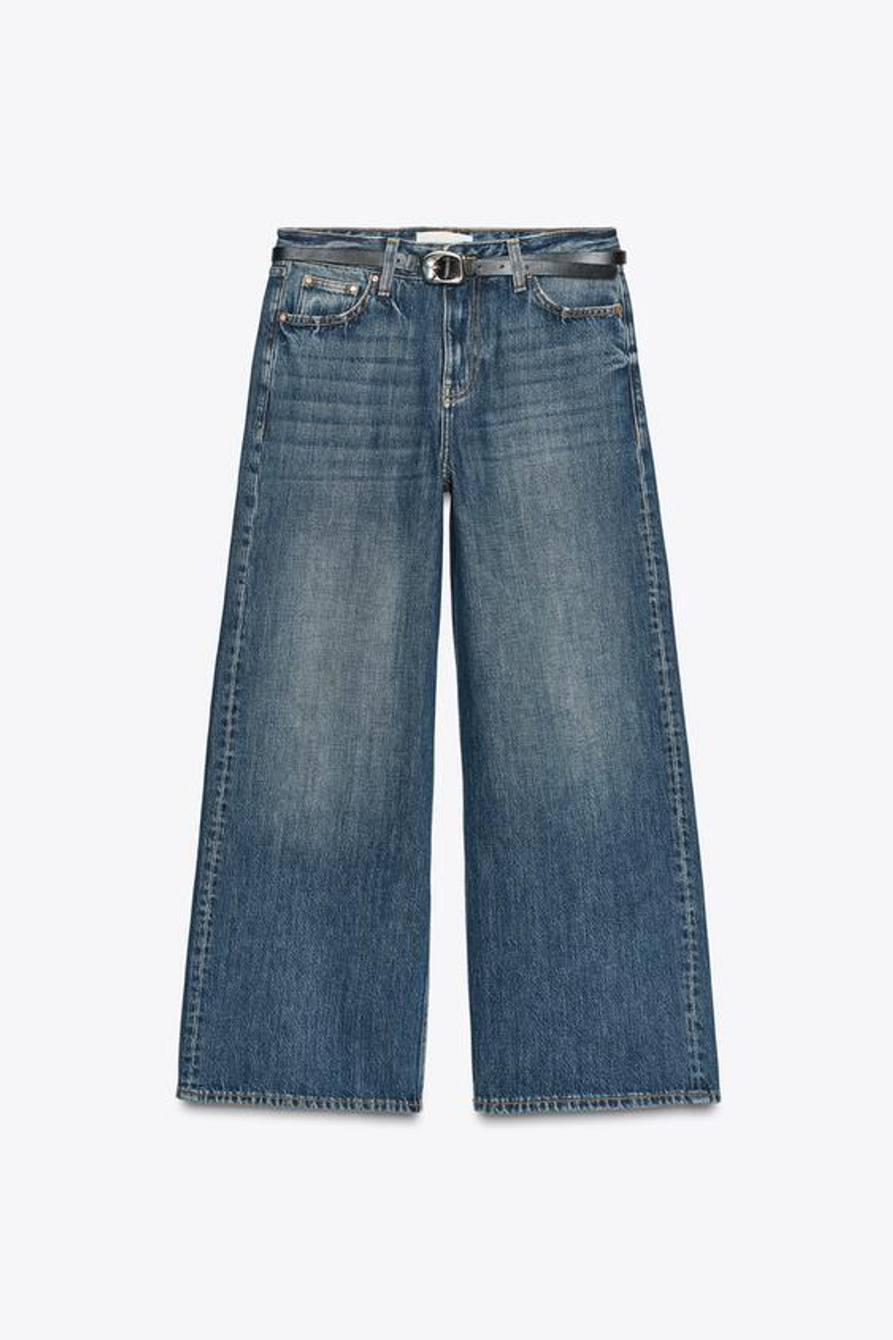 ZARA ДЖИНСЫ-КЮЛОТЫ Z1975 С ВЫСОКОЙ ПОСАДКОЙ И РЕМНЕМ, СИНИЙ