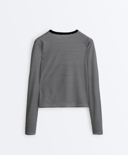 Oysho Полосатый лонгслив из высокотехнологичной ткани, черный