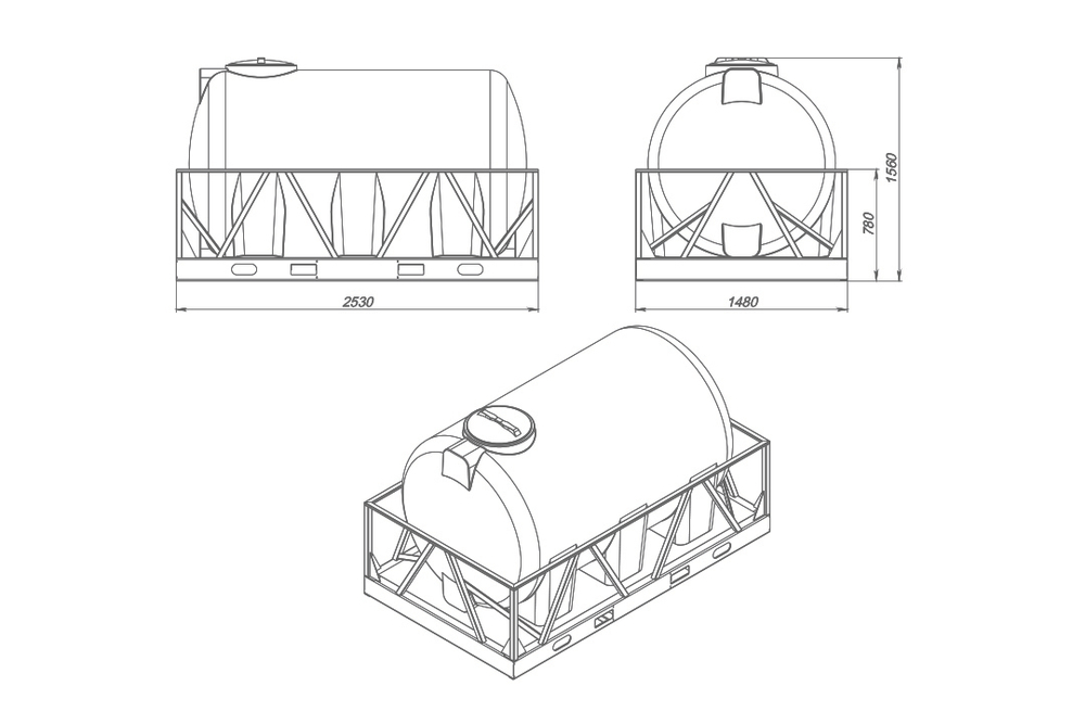 Емкость пищевая в обрешетке ЭкоПром H 3000 л. горизонтальная (253x148x156см;синий) - арт.555725