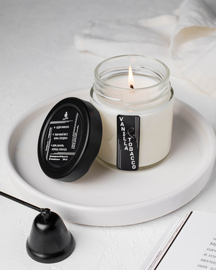Свеча ароматическая интерьерная из натурального соевого воска HoneyForYou Vanila & Tobacco