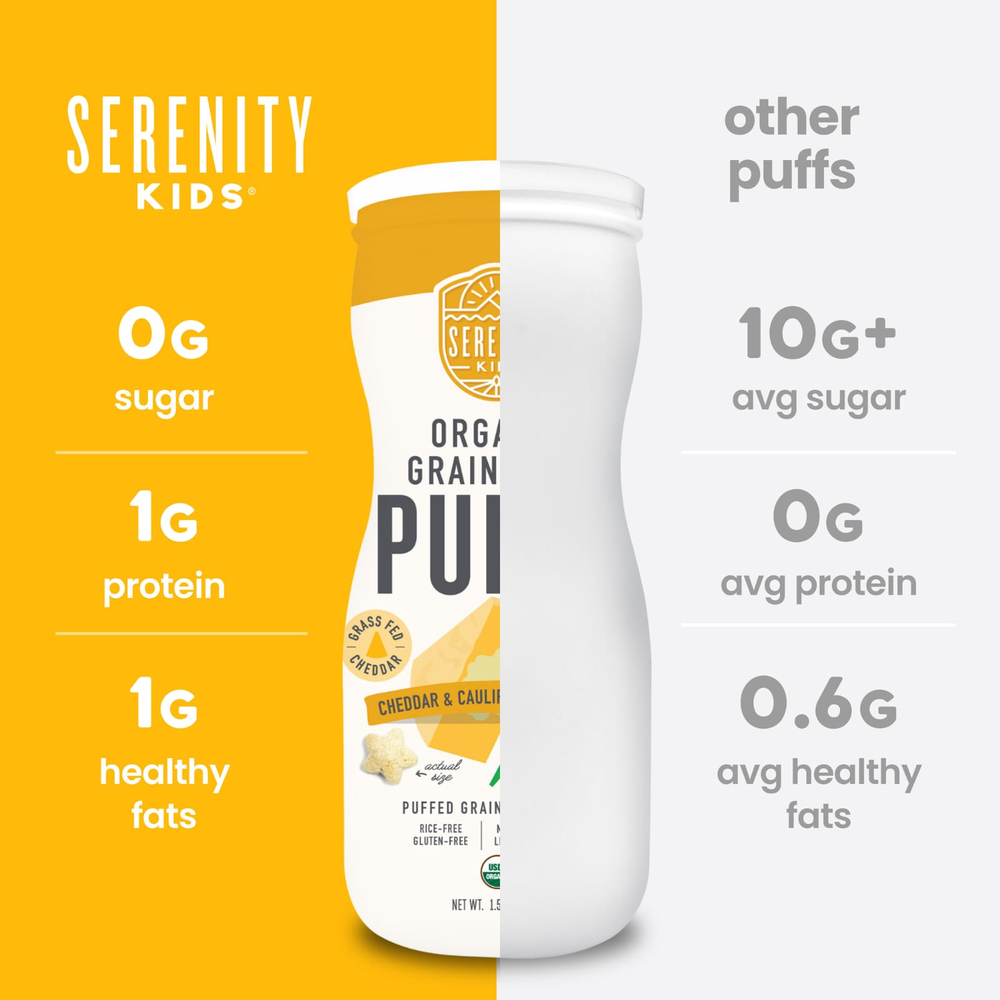 Serenity Kids, органические колечки без злаков, чеддер и цветная капуста, шпинат, 42 г (1,5 унции)