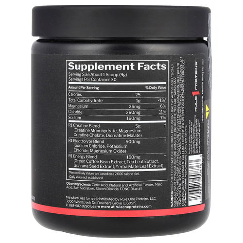 Rule One Proteins, заряженный креатин, лимонад с голубой малиной, 270 г (9,52 унции)