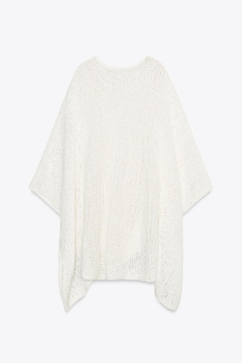 ZARA ТРИКОТАЖНОЕ ПОНЧО, БЕЛЫЙ
