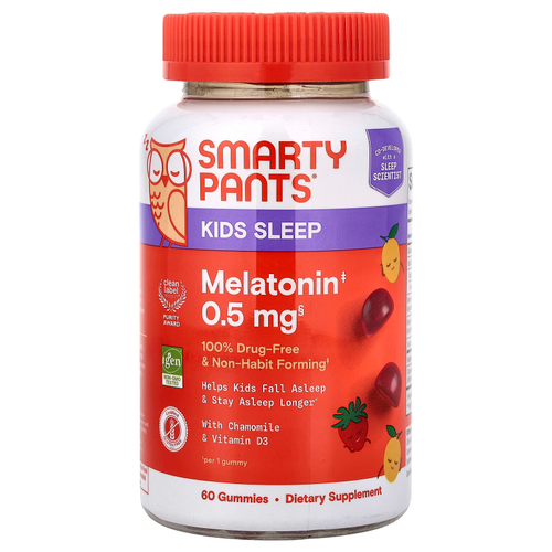 SmartyPants, Kids Sleep, жевательный мелатонин, со вкусом клубники и манго, 60 жевательных таблеток