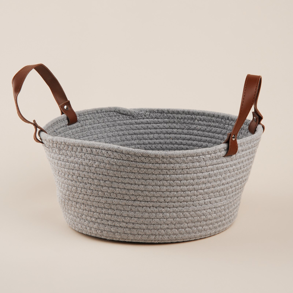 Корзина для хранения ручного плетения, хлопок 33х33х16 см, цвет серый