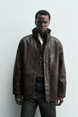 ZARA КОНТРАСТНАЯ КУРТКА ИЗ ИСКУССТВЕННОЙ КОЖИ, КОРИЧНЕВЫЙ