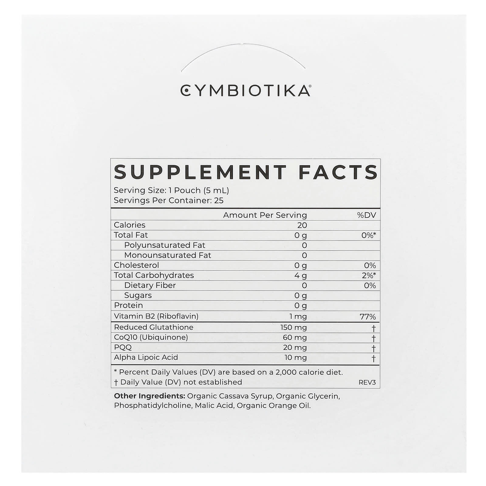 Cymbiotika, Глутатион, липосомальный препарат, цитрусовые, 25 пакетиков по 5 мл