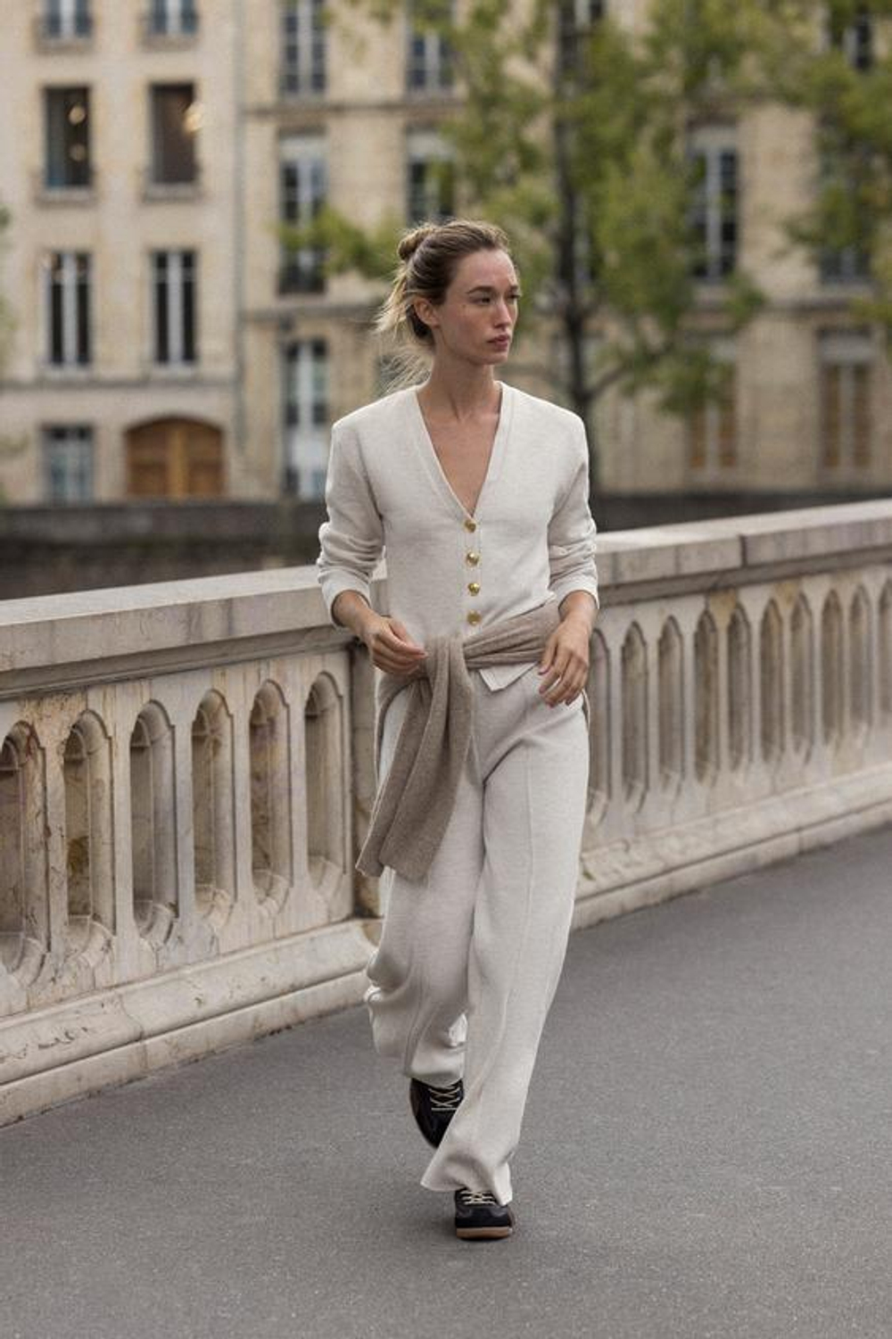 ZARA БРЮКИ-ПАЛАЦЦО ИЗ МЯГКОЙ ТКАНИ, БЕЖЕВЫЙ МЕЛАНЖ