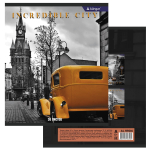 Тетрадь 36 л., А5, клетка, Alingar "Городские виды ", скрепка, офсет, мелованный картон (стандарт), 4 дизайна в пленке т/у