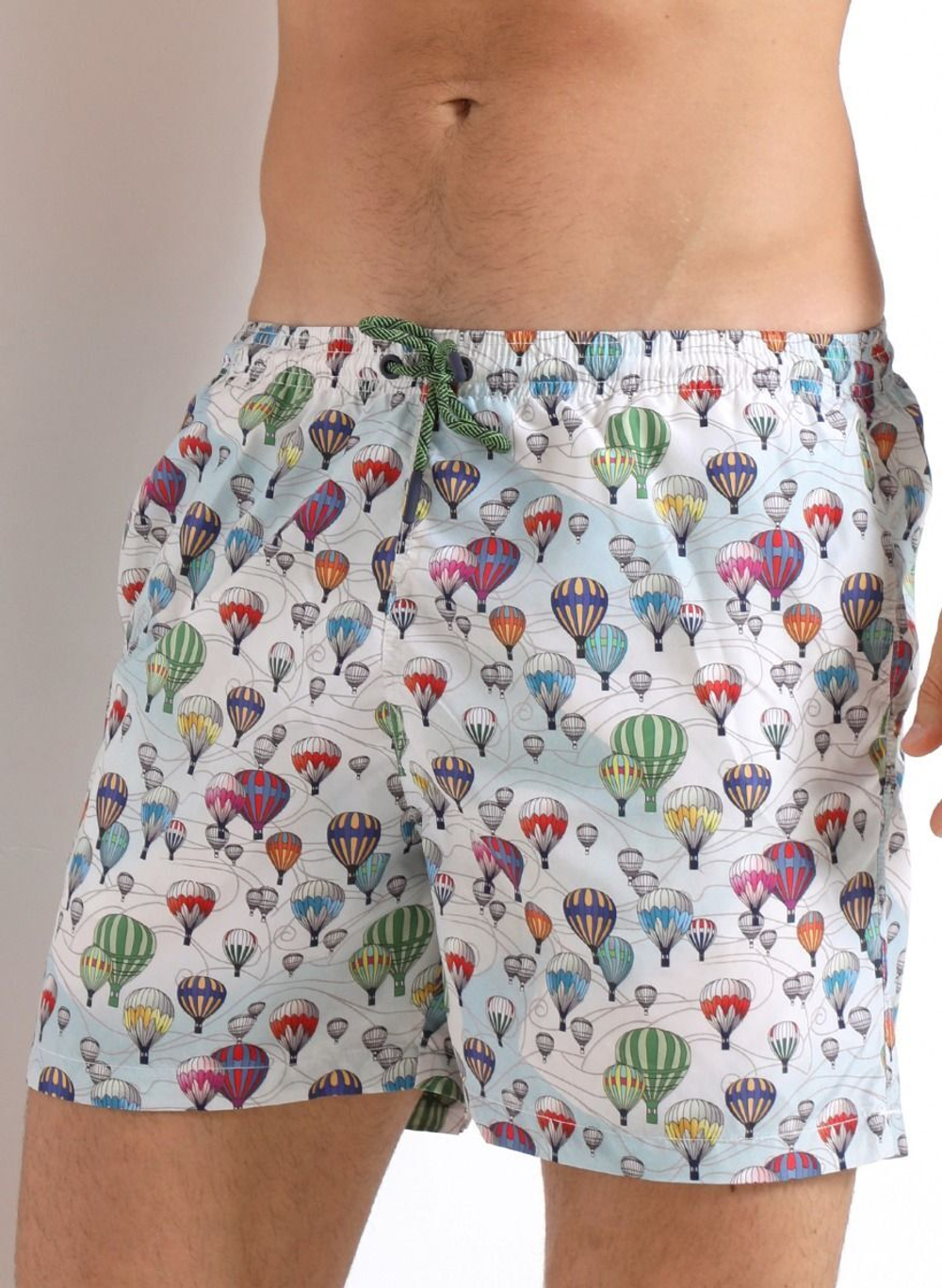 Мужские пляжные шорты с принтом в виде воздушных шаров (Размер: XXL) (Цвет: белый)