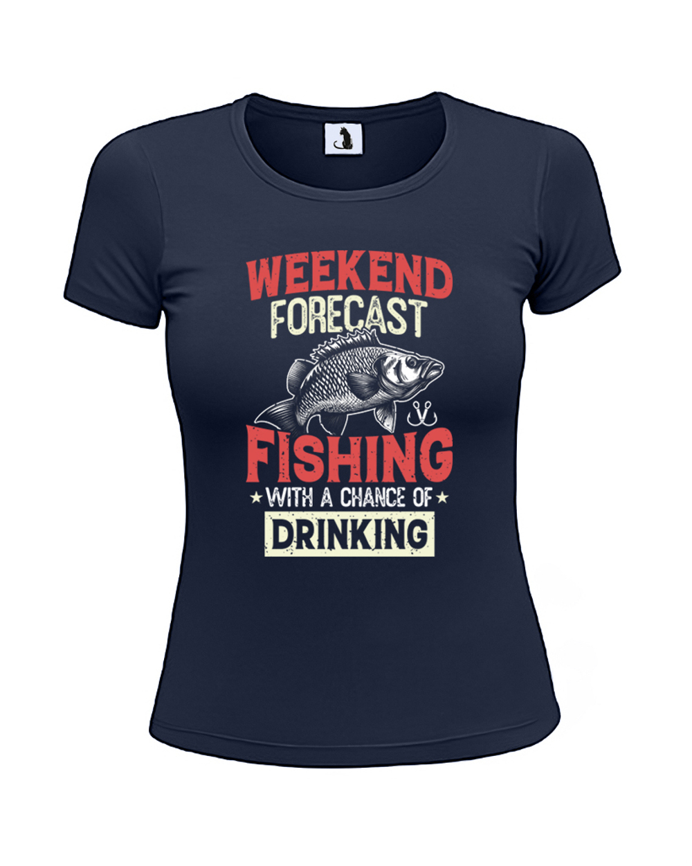 Футболка про рыбалку Weekend Fishing женская приталенная темно-синяя