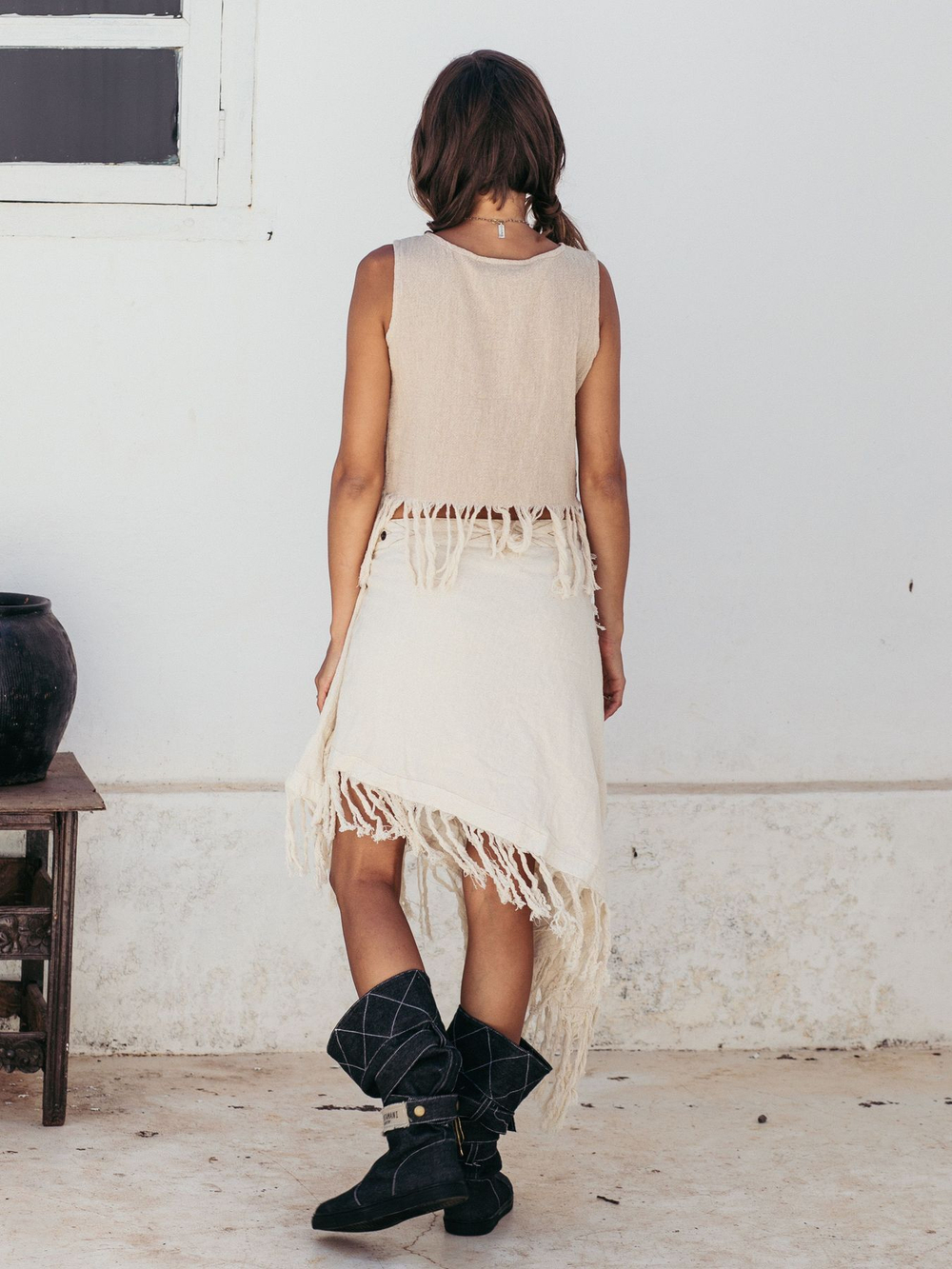 Юбка Chintamani на кнопках с бахромой молочная