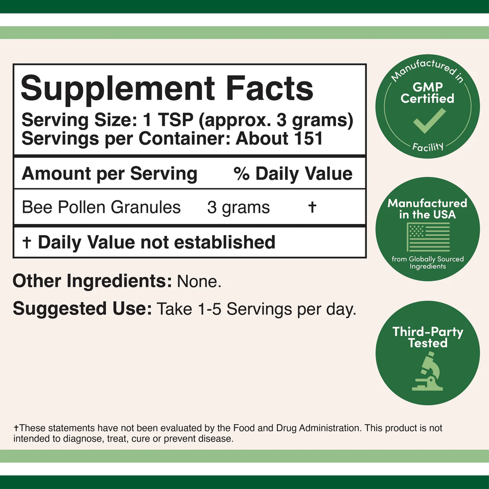 Double Wood Supplements - Bee Pollen Supplement 454 gr
