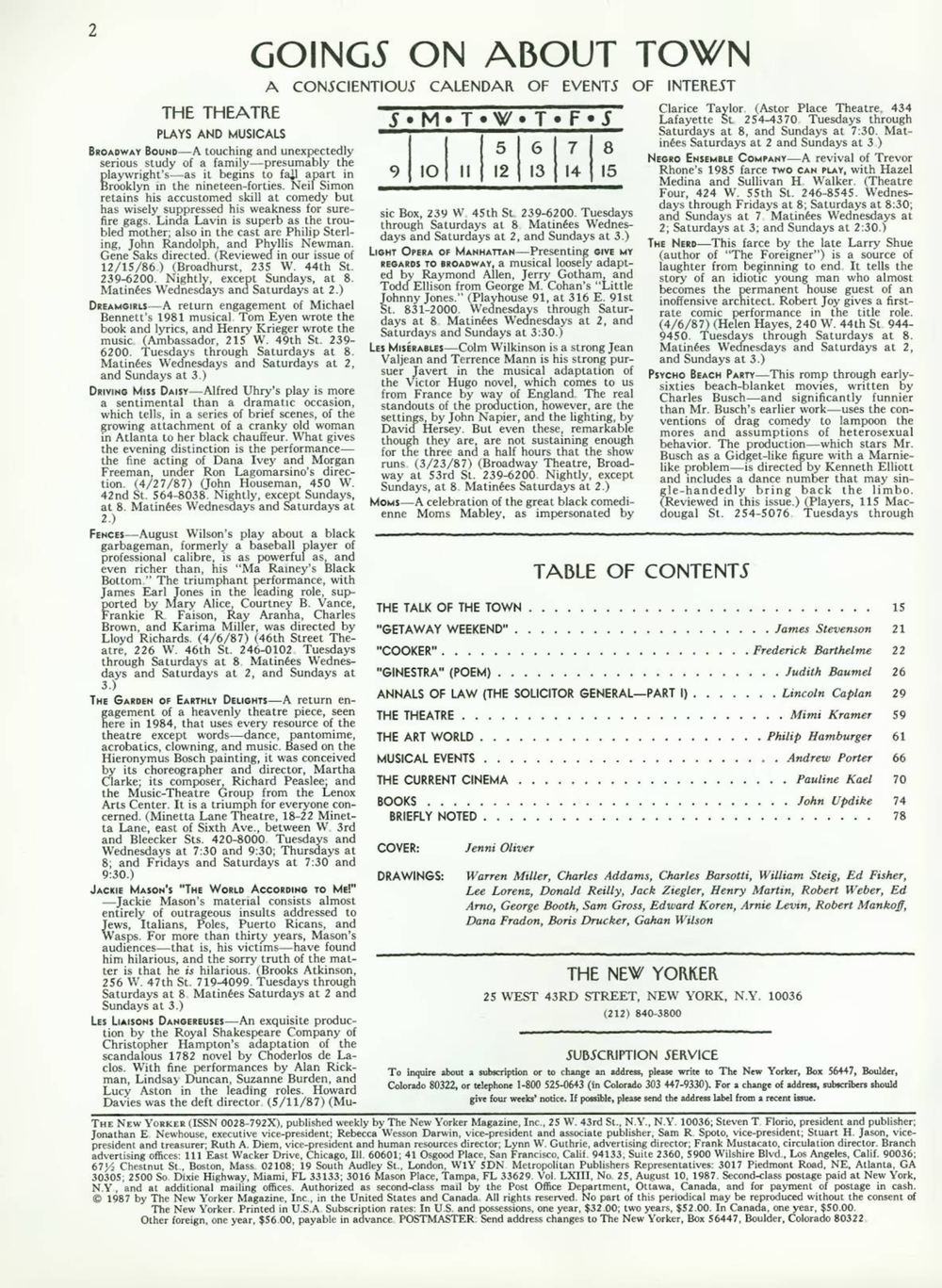 Журнал The New Yorker 10-08-1987