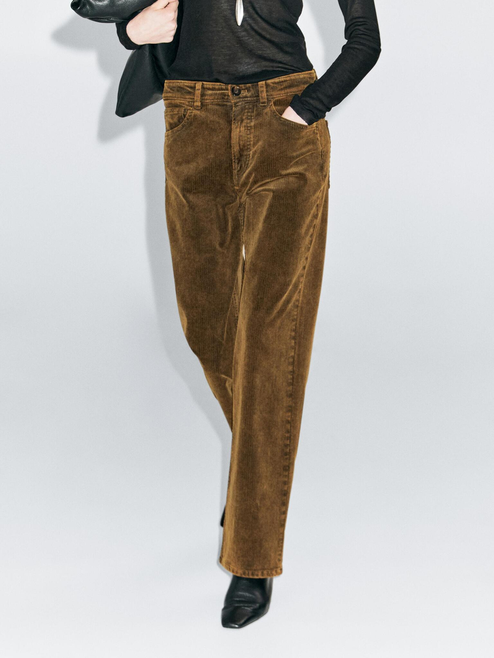 Massimo Dutti Брюки прямого кроя из вельвета, окрашенного сернистым красителем, горчично-желтый