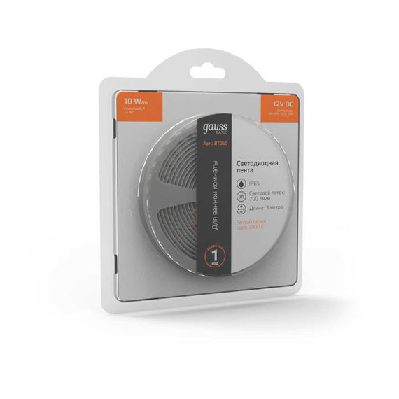 Светодиодная лента Gauss 10W/m 60LED/m 5050SMD теплый белый 3M BT050