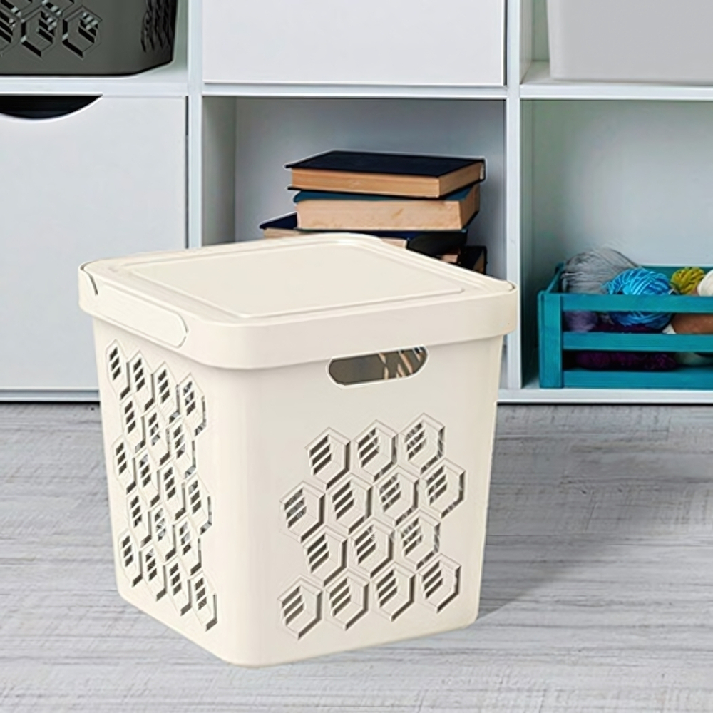 Ящик с крышкой универсальный "deluxe", 286х286х286 мм, 18л (светло-бежевый)