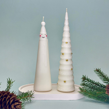 Набор свечей Снеговик и Елочка с золотыми шарами с подставкой Limbon Candle