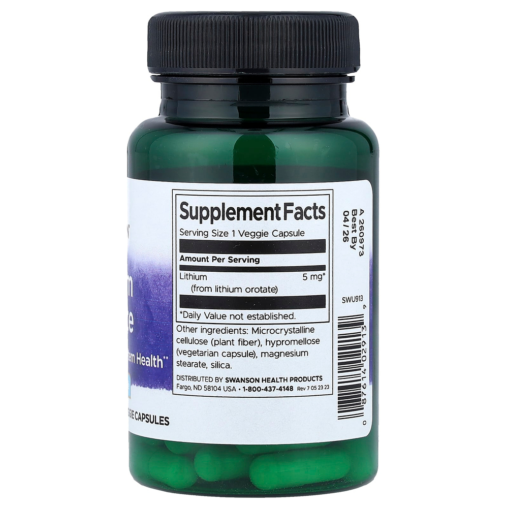 Swanson Vitamins, оротат лития, 5 мг, 60 растительных капсул