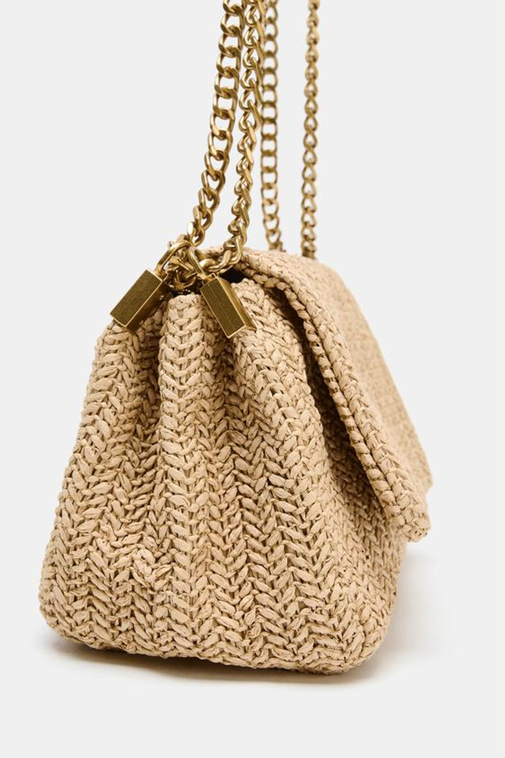 ZARA СУМКА ЧЕРЕЗ ПЛЕЧО С МЕТАЛЛИЧЕСКОЙ ЦЕПОЧКОЙ, СВЕТЛО-БЕЖЕВЫЙ