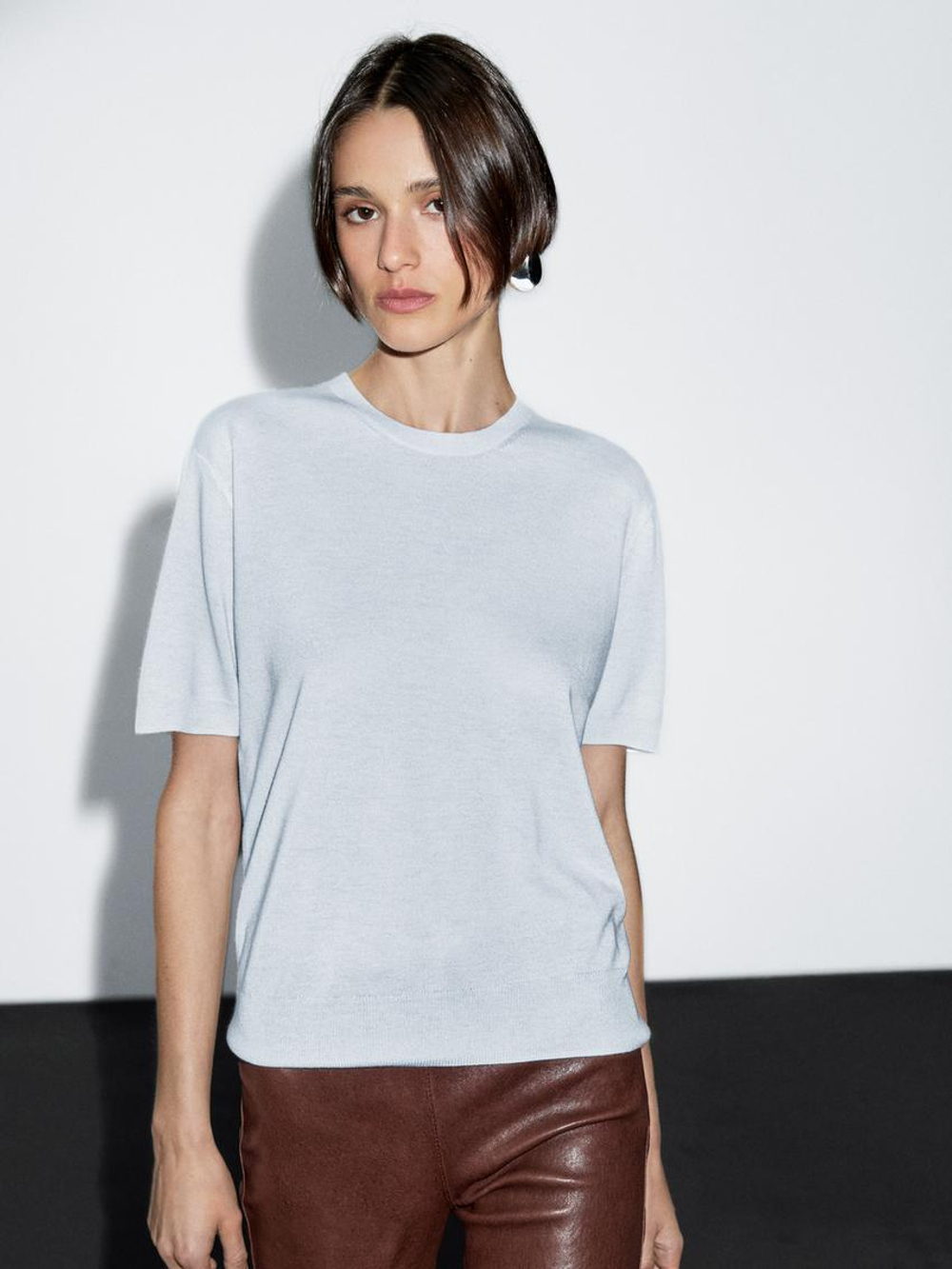 Massimo Dutti Свитер из смесовой шерсти, небесно-голубой