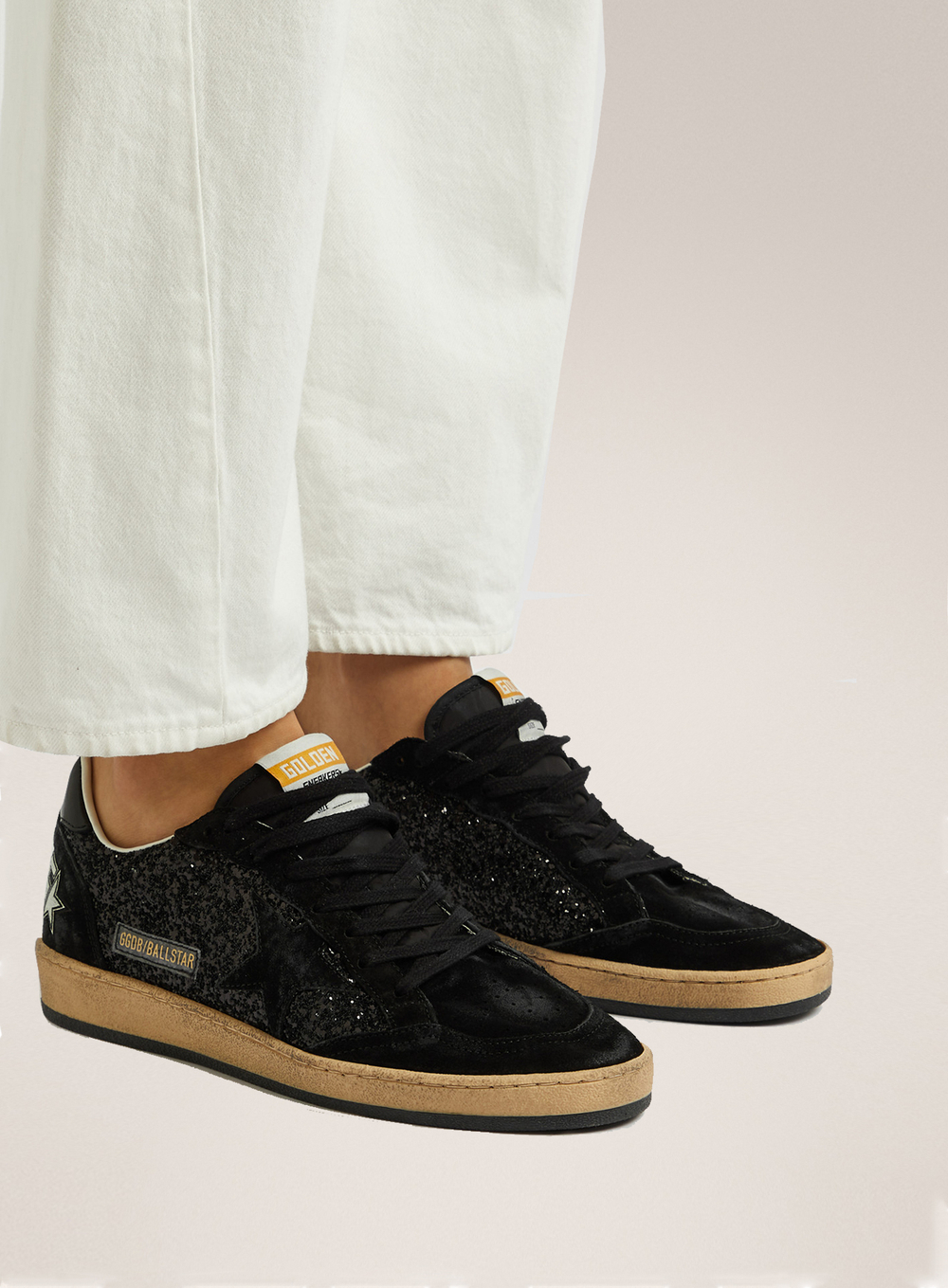 Ball Star in black glitter with black suede inserts