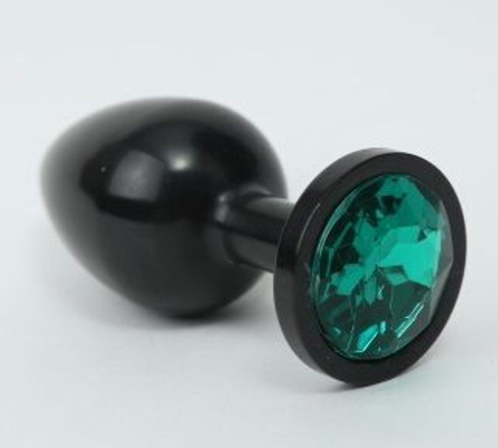Чёрная анальная пробка с зеленым стразом - 8,2 см. (Цвет: зеленый)