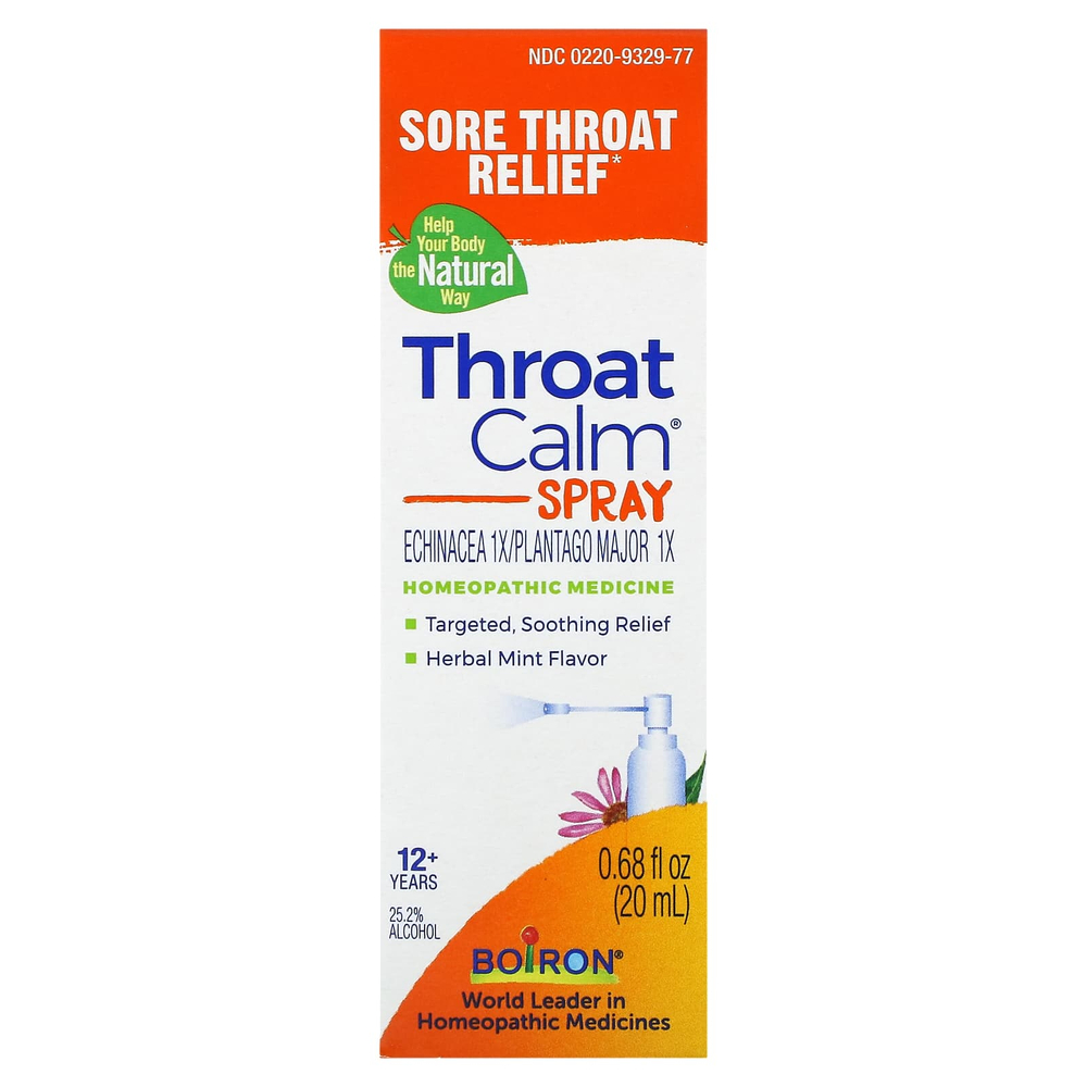 Boiron, ThroatCalm®, спрей, для детей от 12 лет, травяная мята, 20 мл (0,68 жидк. унции)