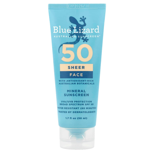 Blue Lizard Australian Sunscreen, Sheer, минеральный солнцезащитный крем для лица, SPF 50, 50 мл (1,7 жидк. унции)