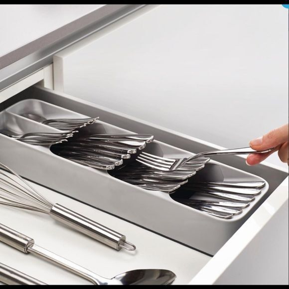 Лоток органайзер для столовых приборов 5 ячеек, сушилка для посуды, цвет серый