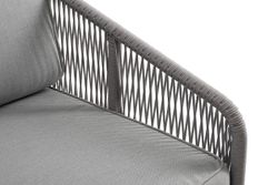 "Канны" левый модуль плетеный из роупа, каркас алюминий белый шагрень, роуп светло-серый круглый, ткань светло-серая