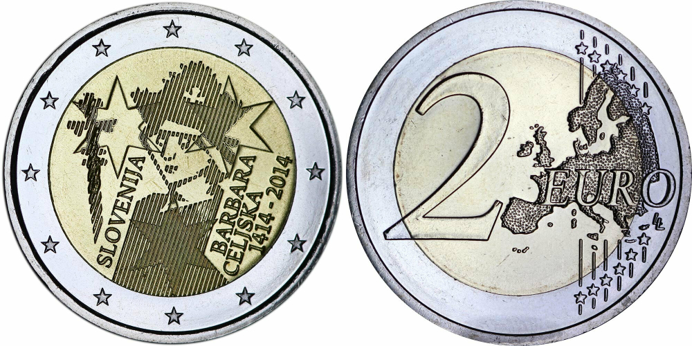 Словения 2 евро, 2014 Барбара Цилли UNC