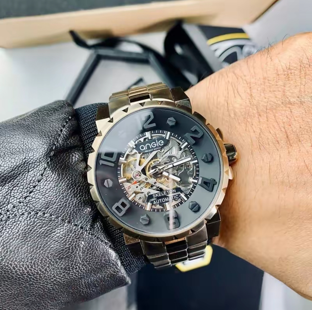 Часы наручные механические ANGIE PRESENT WATCH, сапфировое стекло, цвет платина