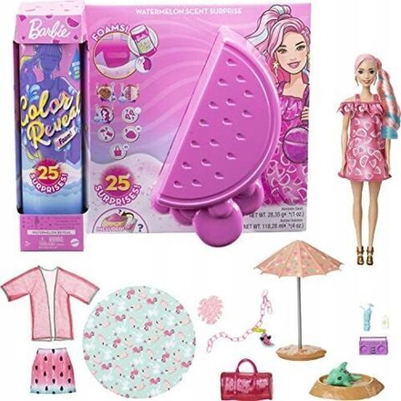 Кукла Barbie Mattel Color Reveal - Арбуз - кукла-сюрприз с волшебным превращением и 25 пакетиков-сюрпризов GTN19