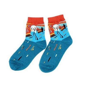 Носки с принтом "Крик" Эдвард Мунк синие длинные Hobby Line