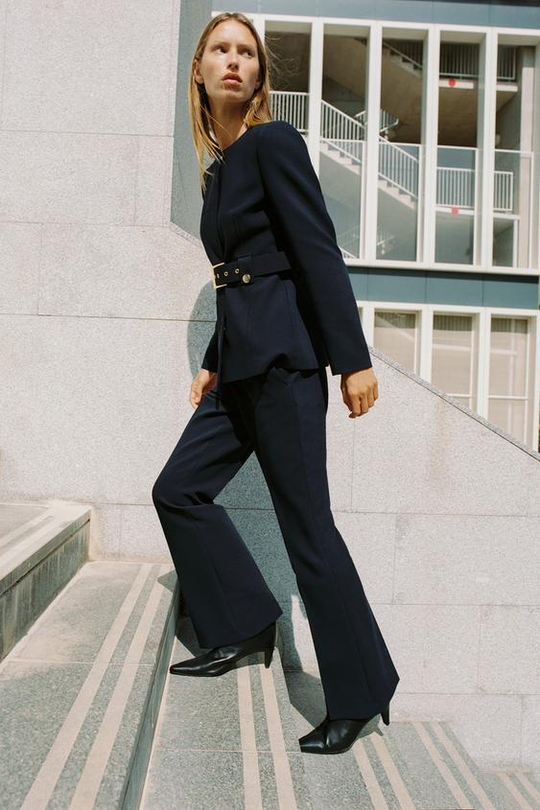 ZARA БРЮКИ FLARED, МОРСКОЙ СИНИЙ