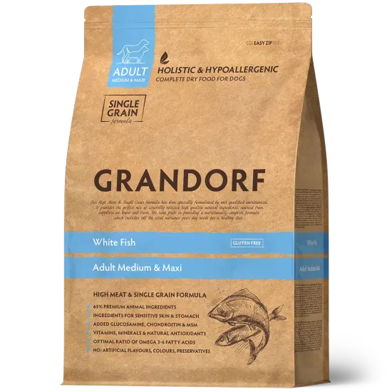 GRANDORF Белая рыба для взрослых средних и крупных пород собак 10 кг