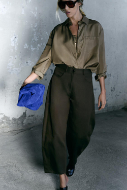 ZARA ШЕЛКОВАЯ РУБАШКА С КАРМАНОМ — ZW COLLECTION, КАРАМЕЛЬНЫЙ