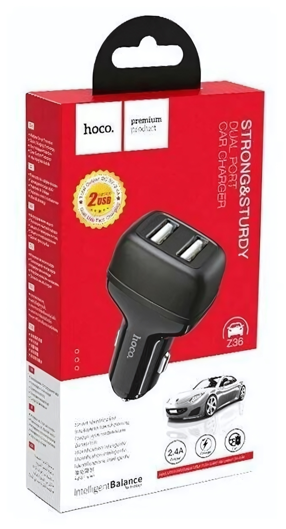 Автомобильное зарядное устройство HOCO Z36 2.4A 2xUSB Black