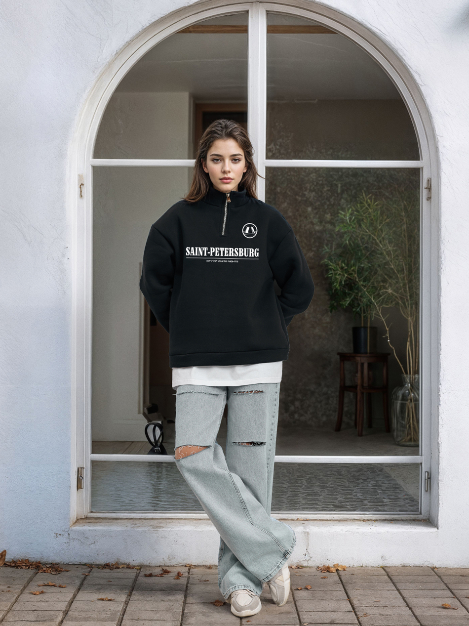 Толстовка женская с зип-воротником "Saint Petersburg" черный