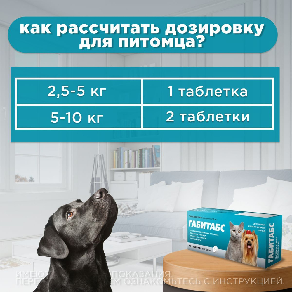 Таблетки для устранения поведенческих расстройств у кошек и собак мелких пород Габитабс 50мг (Apicenna),10таб Габапентин
