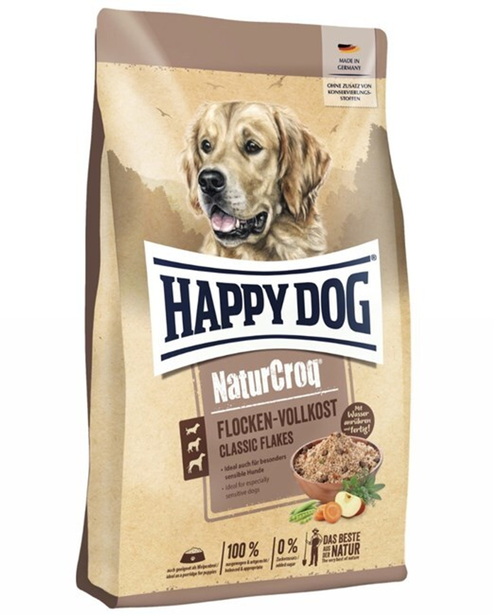 Happy Dog Flocken - хлопья для собак для смешивания с влажным кормом (мясо, кукуруза, горох, морковь, травы)