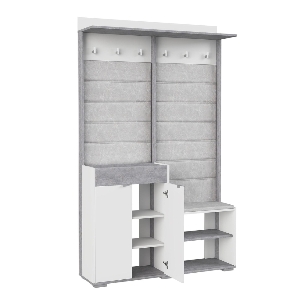 Прихожая с вешалкой и полками Белое сияние/Цемент светлый Акцент №2 120х32х196 см