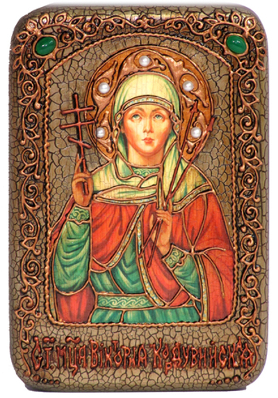 Инкрустированная Икона Святая мученица Виктория Кордувийская 15х10см на натуральном дереве, в подарочной коробке