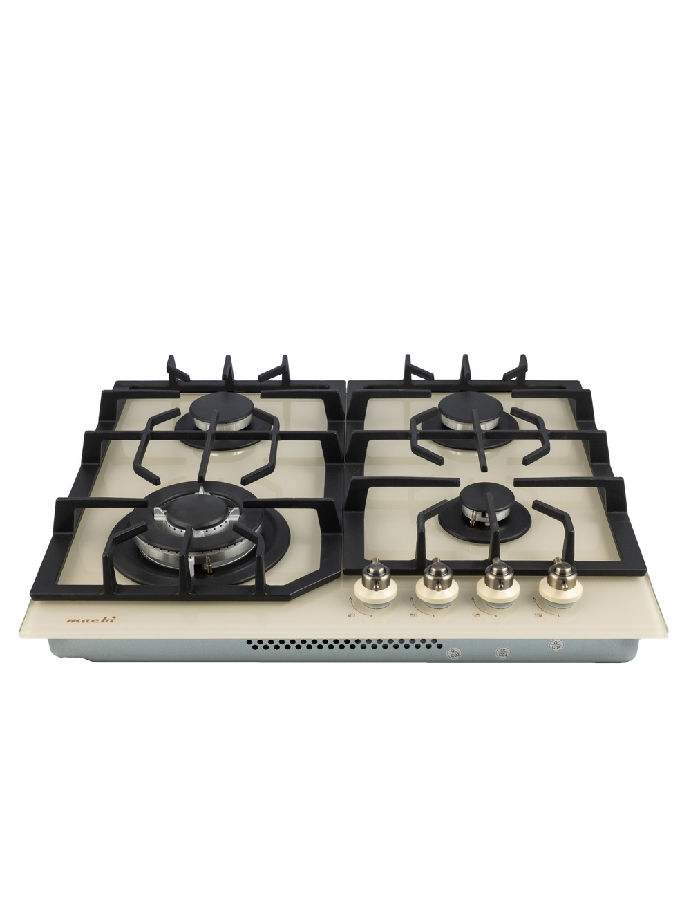 Газовая варочная панель Macbi MBH64WFGI.V2-IV с Wok-конфоркой, Бежевое закаленное стекло, Электроподжиг, Газ-контроль, Решетки из чугуна